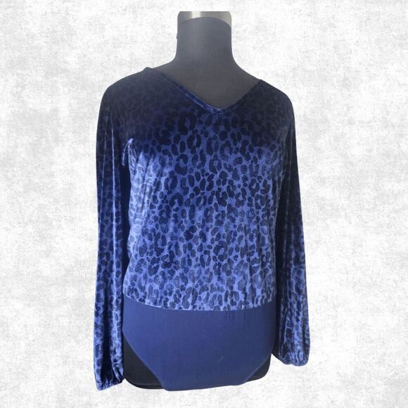 Torrid Blue Velvet Leopard Bodysuit – Size 2 (2X) Glam Grunge Vibes - Picture 1 of 6